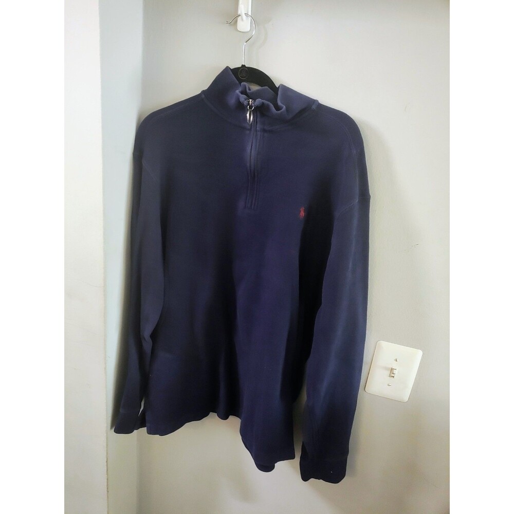 Polo Ralph Lauren Sweater Size XL Navy Blue Red Pony 1/4 Zip Pullover Tight-Knit